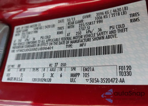 2014 Ford Escape Se z USA, uszkodzony, nr VIN 1FMCU0GX6EUB56401